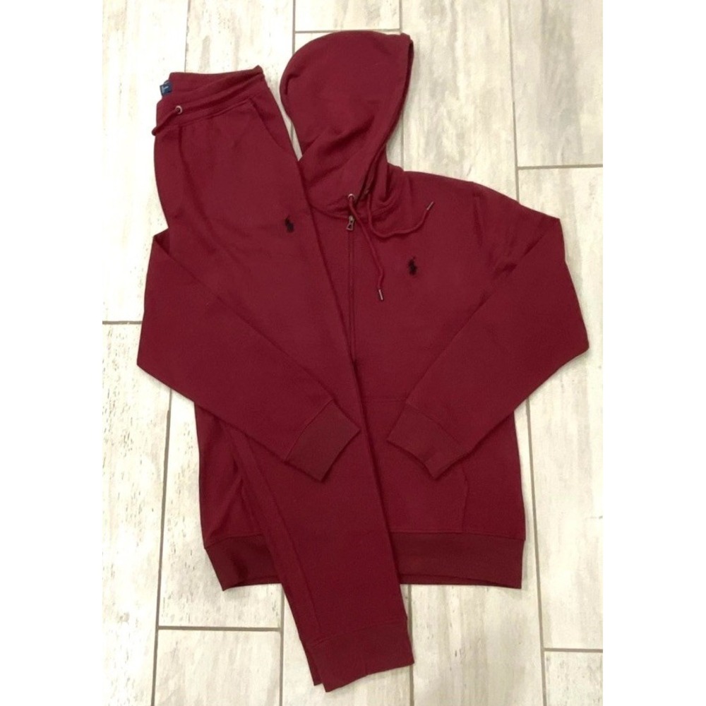 Polo Ralph Lauren Fleece Mens XL Sweatsuit Set Zip Hoodie Jacket & Pants Maroon